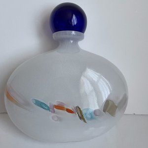 Vintage Murano Art Glass Milk Cobalt Blue Cap Handblown Decanter Bottle RARE